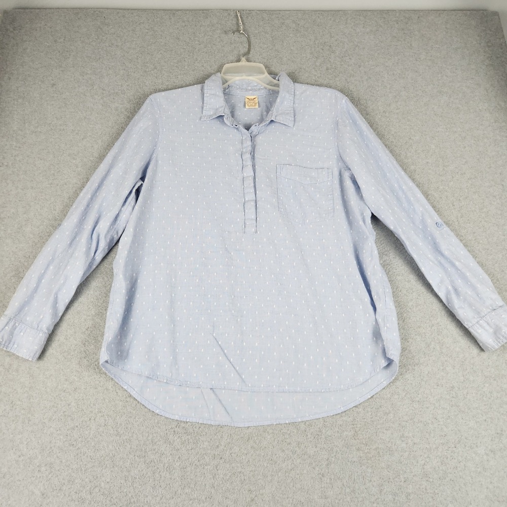 Faded Glory Tunic Top Womens XL Blue Swiss Dot‎ Roll Tab Sleeve Casual Popover